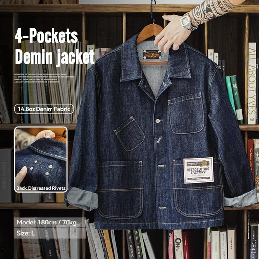 Vintage Asymmetrical 14oz Denim Work Jacket Men
