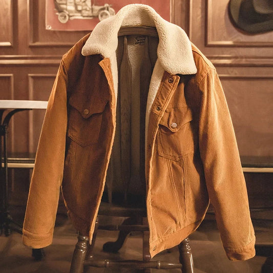 Vintage Faux Lamb Wool Corduroy Jacket Men