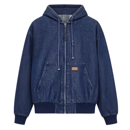 Vintage J130 10.5oz Washed Aged Hooded Denim Jacket Men