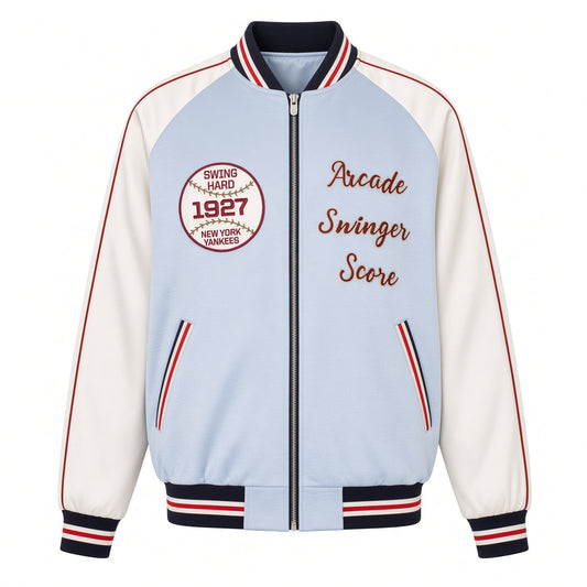 Vintage Embroidered Satin Baseball Bomber Jacket Men